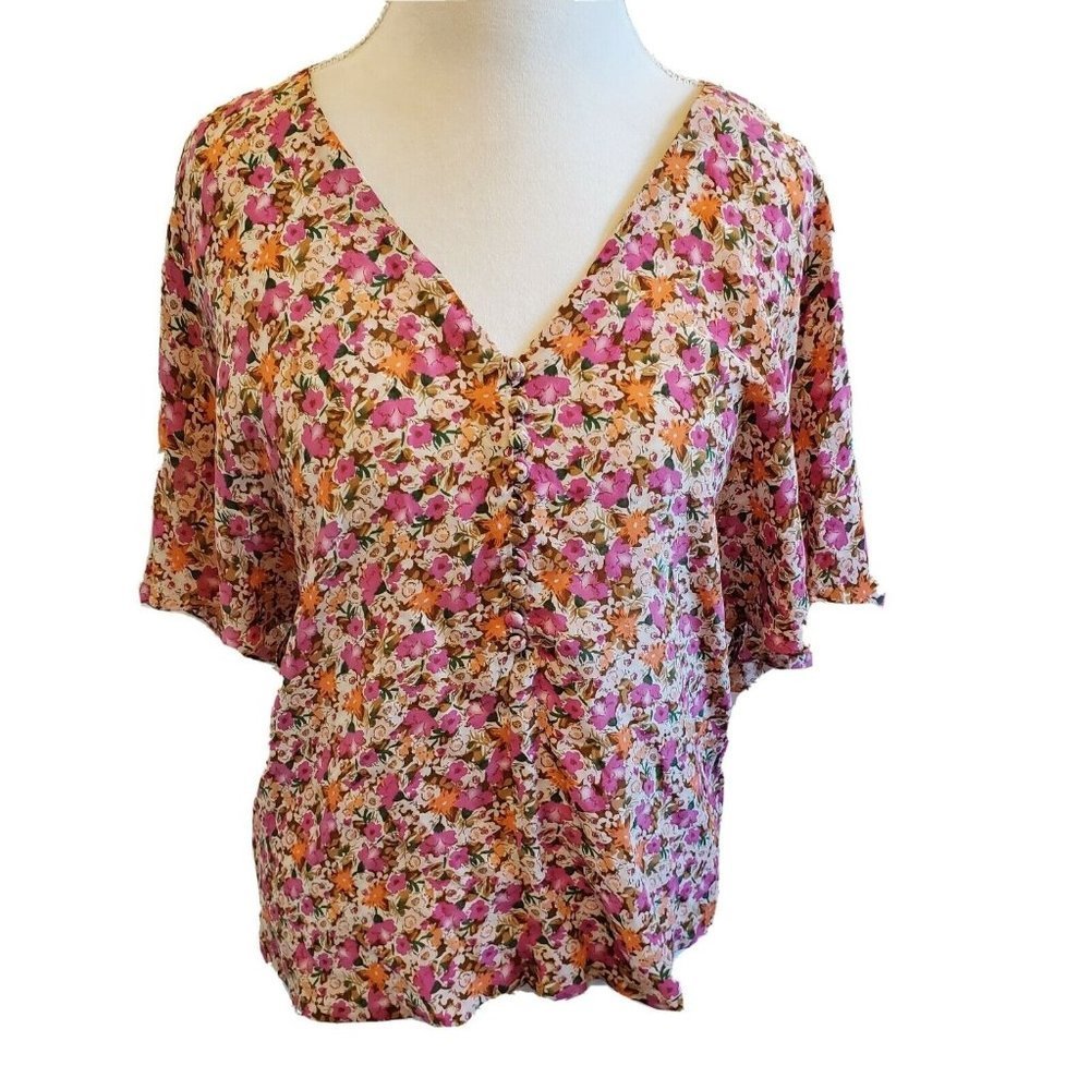 Josephine Womens‎ Silk Floral Blouse Flutter Sleeve